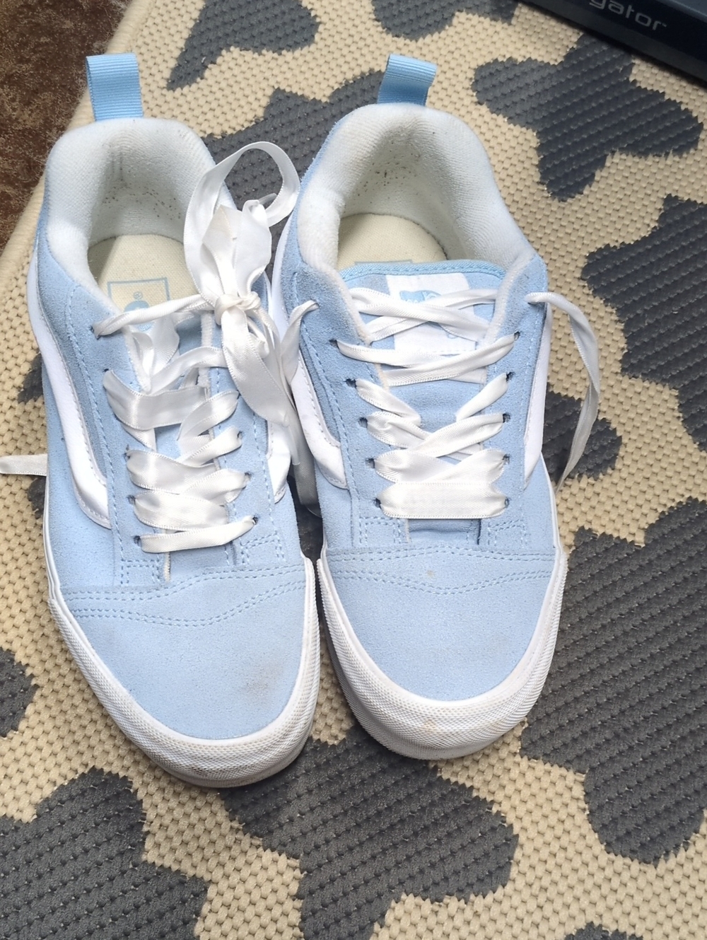 Light Blue Suede Low-Top Sneakers with White Stripe